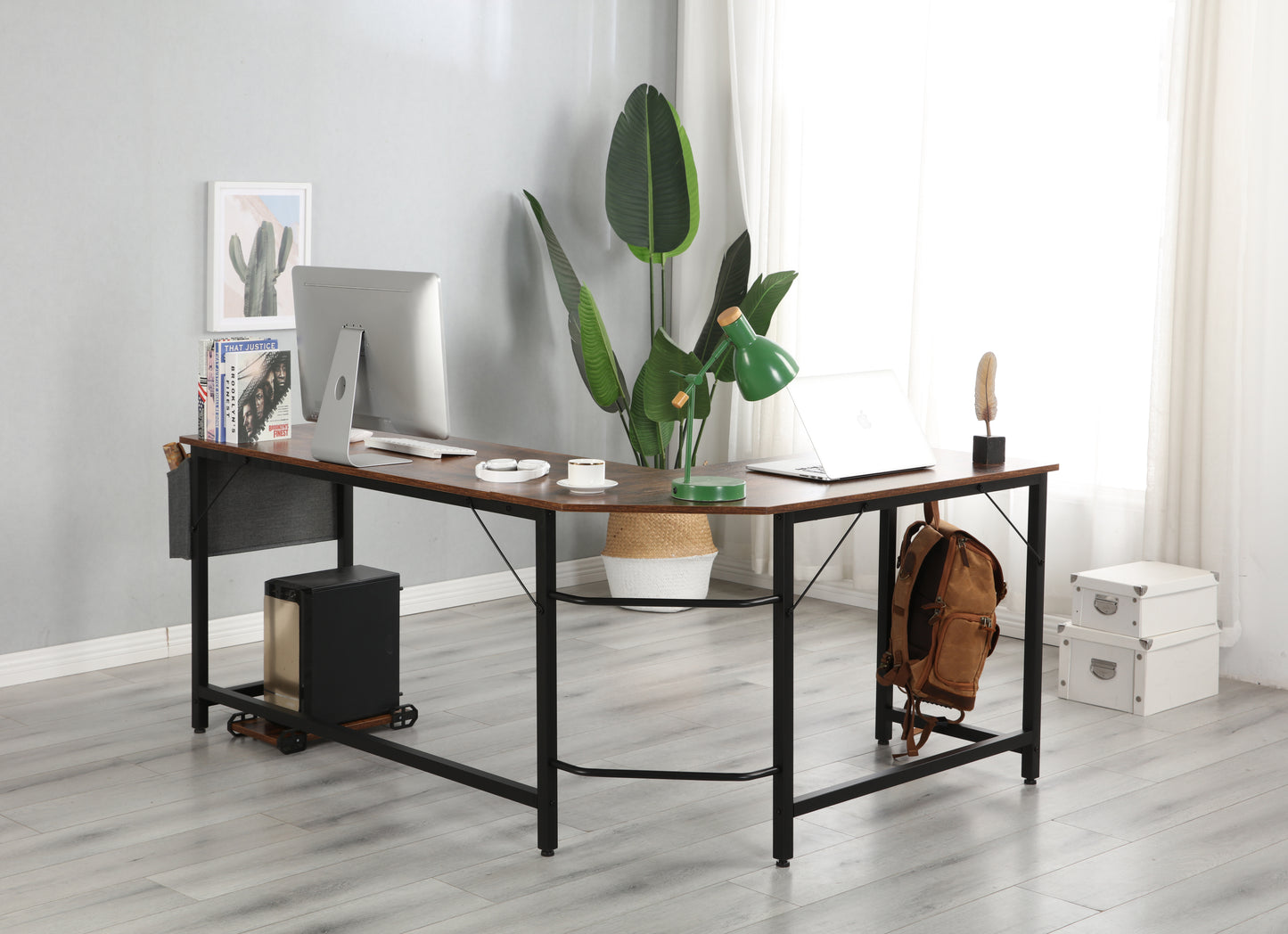 Modern Design L-Shaped Desk Corner Computer Desk PC laptop Computer Table Study Desk Home Office Wood & Metal Deep Rustic