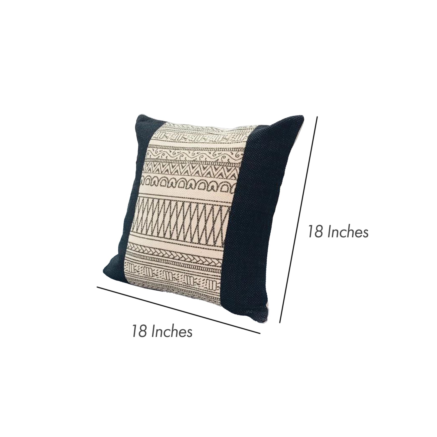 18 x 18 Square Cotton Accent Throw Pillow, Aztec Inspired Linework Pattern, Off White, Black