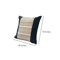 18 x 18 Square Cotton Accent Throw Pillow, Aztec Inspired Linework Pattern, Off White, Black