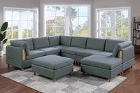 Living Room Furniture 8pc Sectional Sofa Set Steel Dorris Fabric Couch 3x Wedges 3x Armless Chair And 2x Ottomans