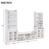 ON-TREND Chic Elegant Entertainment Wall Unit with Tall Cabinets, Modern TV Console Table for TVs Up to 65", Multifunctional TV Stand Set with Acrylic Board Door, White