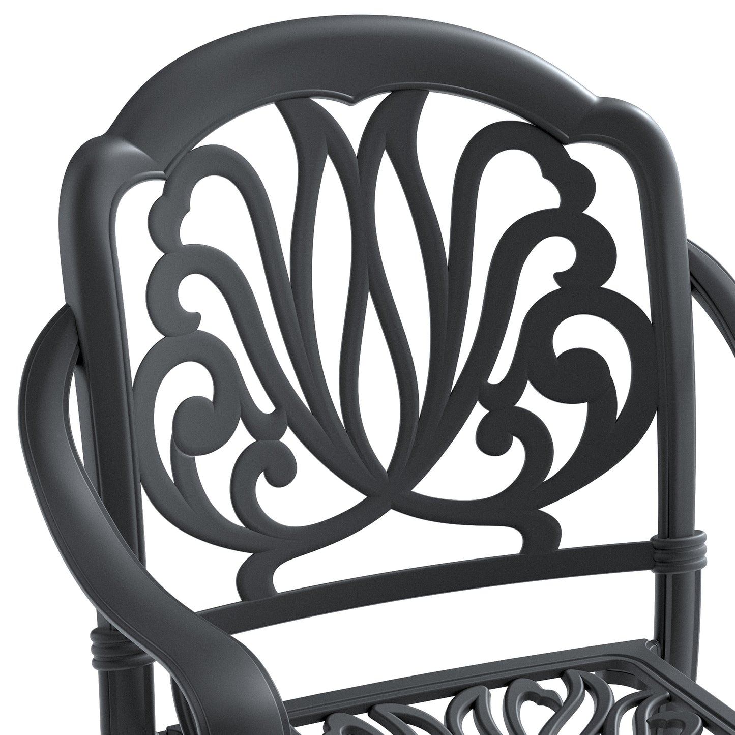 7-Piece Set Of Cast Aluminum Patio Furniture  With Black Frame and  Seat Cushions In Random Colors