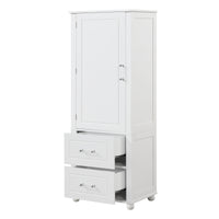 Tall Bathroom Storage Cabinet, Freestanding Storage Cabinet with Two Drawers and Adjustable Shelf, MDF Board with Painted Finish, White