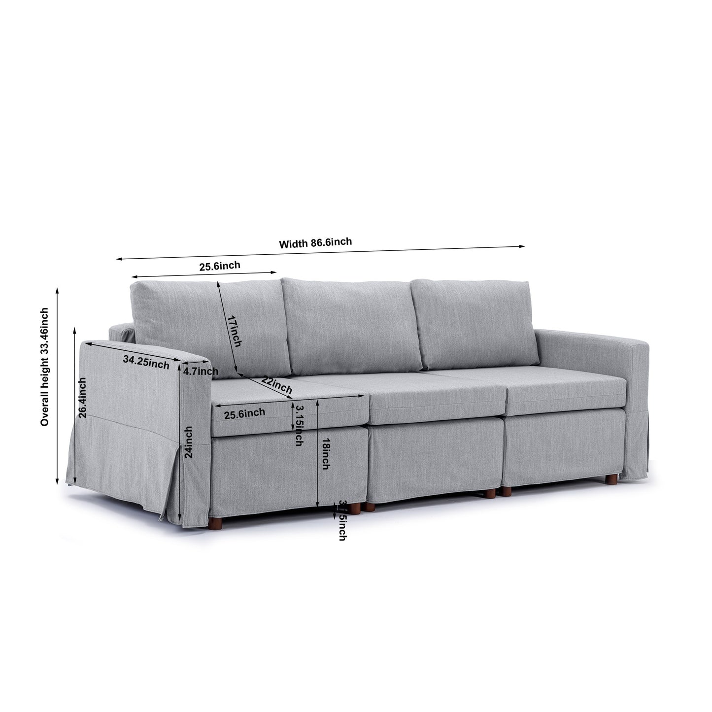 3 Seat Module Sectional Sofa Couch With 2 Ottoman,Seat Cushion and Back Cushion Removable and Washable,Light Grey