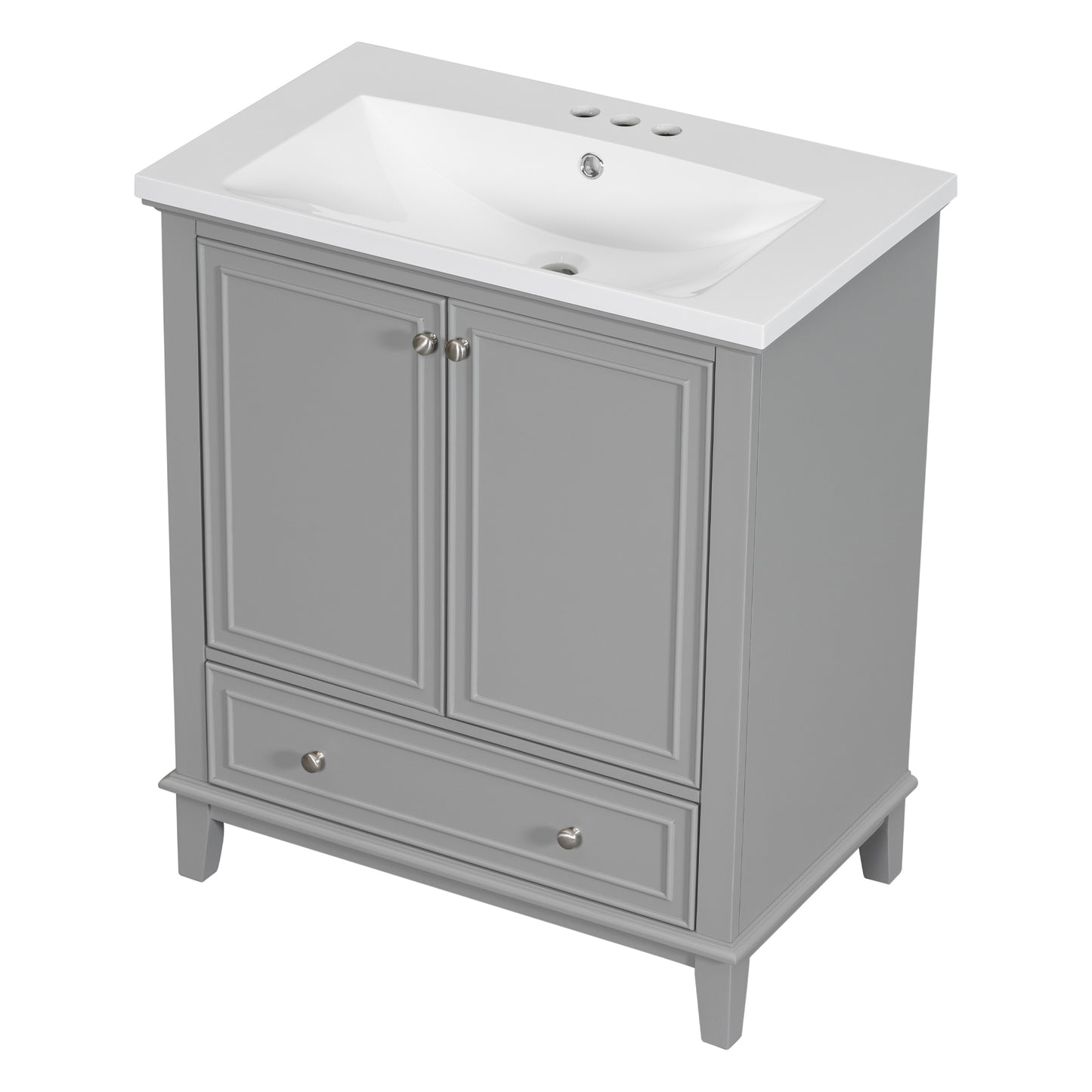 30" Bathroom Vanity with Sink Combo, Multi-functional Bathroom Cabinet with Doors and Drawer, Solid Frame and MDF Board, Grey