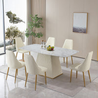 71" Contemporary Dining Table Sintered Stone Square Pedestal Base with 6 pcs Chairs .