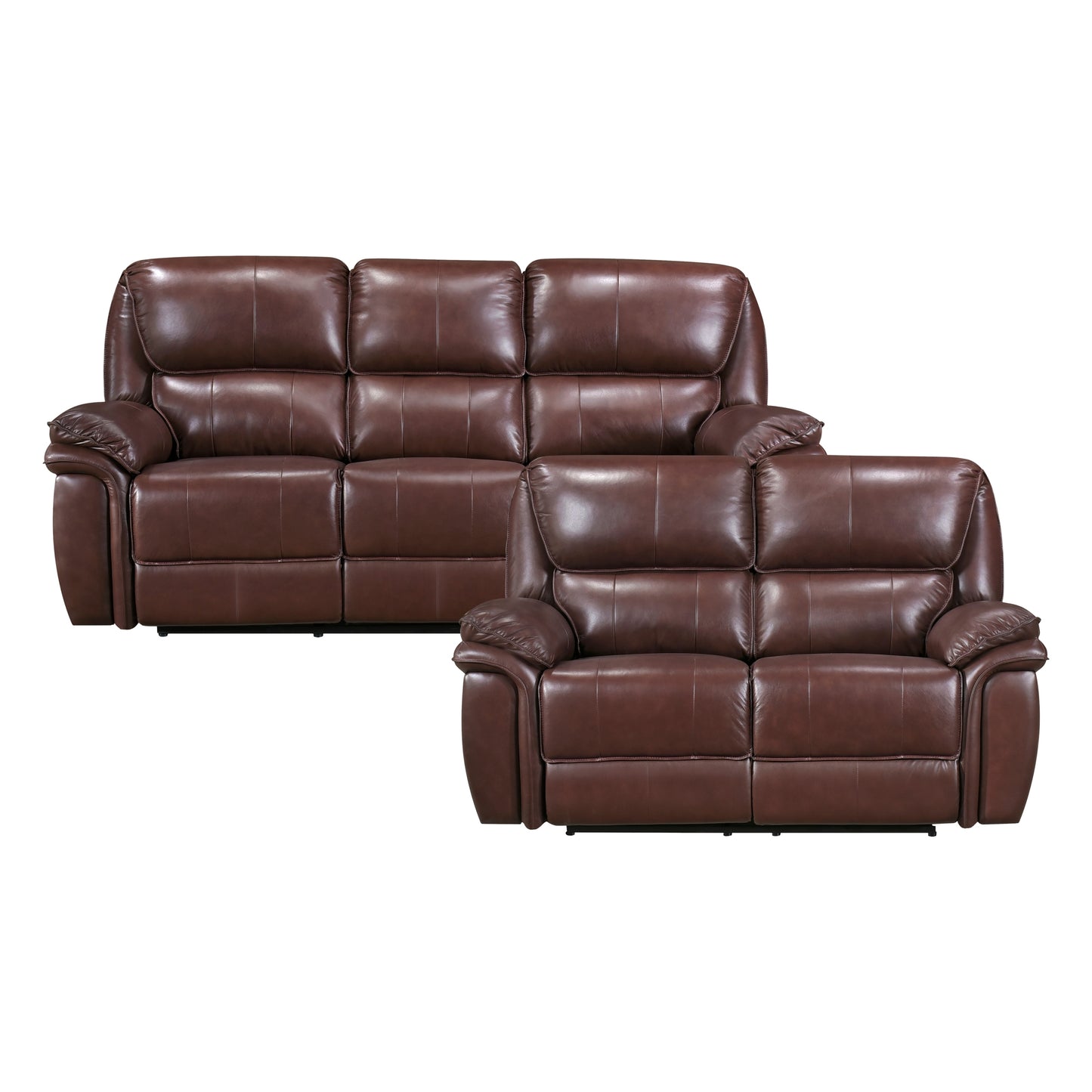 Double Reclining Loveseat Brown Leather Luxurious Comfort Style Living Room Furniture 1pc