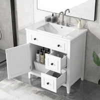 30" Bathroom Vanity with Sink Top, Bathroom Vanity Cabinet with Door and Two Drawers, Solid Wood Frame, One Package, White