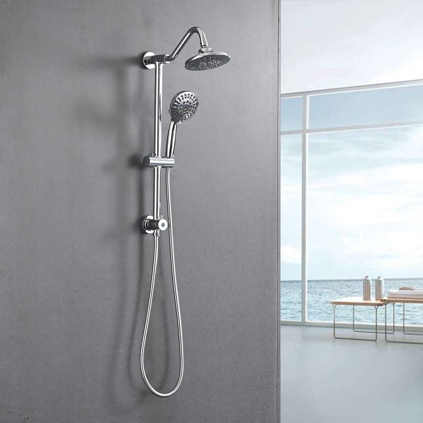 6 Inch Rain Shower Head with Handheld Shower Head Bathroom Rain Shower System