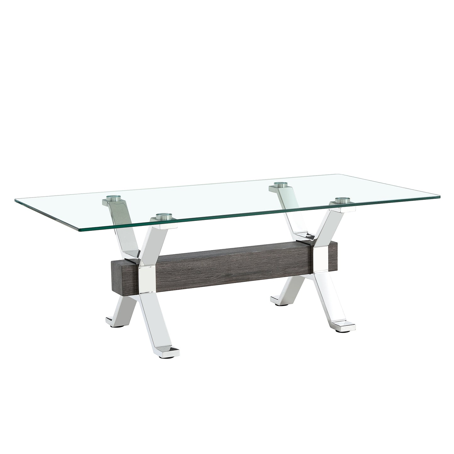 Tea table.Dining Table.Contemporary Tempered Glass Coffee Table with Plating Metal Legs and MDF Crossbar, For Home and Office.