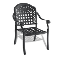 7-Piece Set Of Cast Aluminum Patio Furniture  With Black Frame and  Seat Cushions In Random Colors