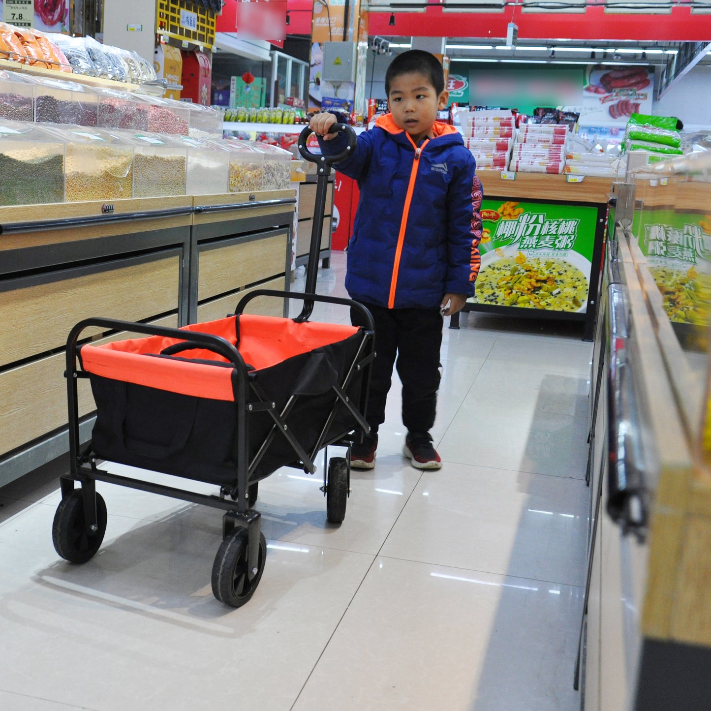 Folding Wagon Garden Shopping Beach Cart （black+yellow）