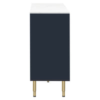 TREXM Modern Sideboard MDF Buffet Cabinet Marble Sticker Tabletop and Amber-yellow Tempered Glass Doors with Gold Metal Legs & Handles (Navy Blue)