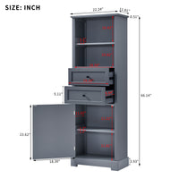 Bathroom Storage Cabinet, Tall Storage Cabinet with Two Drawers, Open Storage, Adjustable Shelf, Grey