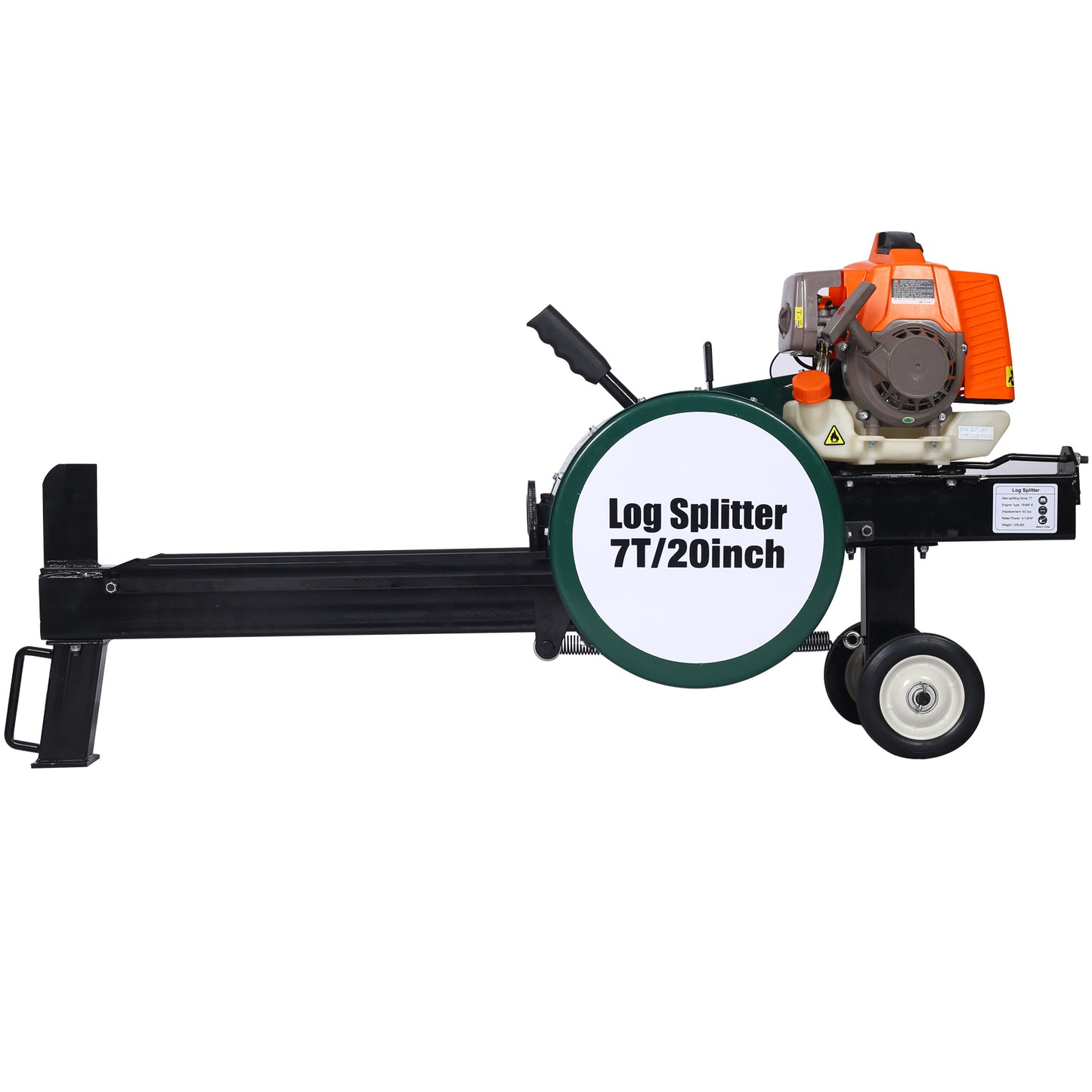 Double Flywheel Electric Log Splitter 7-Ton Compact Horizontal Gas Log Splitter with Auto Return 20in,portable  63cc engine firewood splitting forestry harvesting