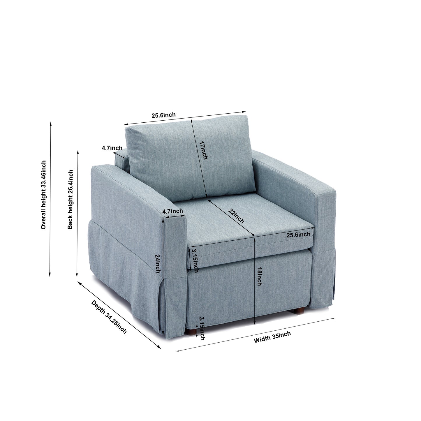 Single Seat Module Sofa Sectional Couch With 1 Ottoman,Cushion Covers Removable and Washable,Light Blue