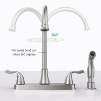 Two-Handle Kitchen Faucet with Pull-Out Side Sprayer, 360 Swivel 304 Stainless steel, 4-hole 8 inch installation, Brushed Nickel