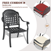 7-Piece Set Of Cast Aluminum Patio Furniture  With Black Frame and  Seat Cushions In Random Colors