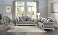 ACME Florian Sofa w/4 Pillows, Gray Fabric & Antique White Finish LV02119