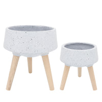 S/2 11/15" TERRAZZO PLANTER W/ WOOD LEGS,  GRAY