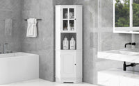 Tall Bathroom Storage Cabinet, Corner Cabinet with Glass Door, Open Storage, Adjustable Shelf, White