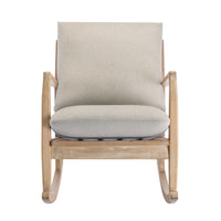 Solid Wood Rocking Chair Nursery Chair, Linen Fabric Upholstered Comfy Accent Chair for Porch, Garden Patio, Balcony, Living Room and Bedroom, Beige