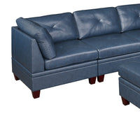 Genuine Leather Ink Blue Tufted 6pc Sectional Set 3x Corner Wedge 3x Armless Chair Living Room Furniture Sofa Couch