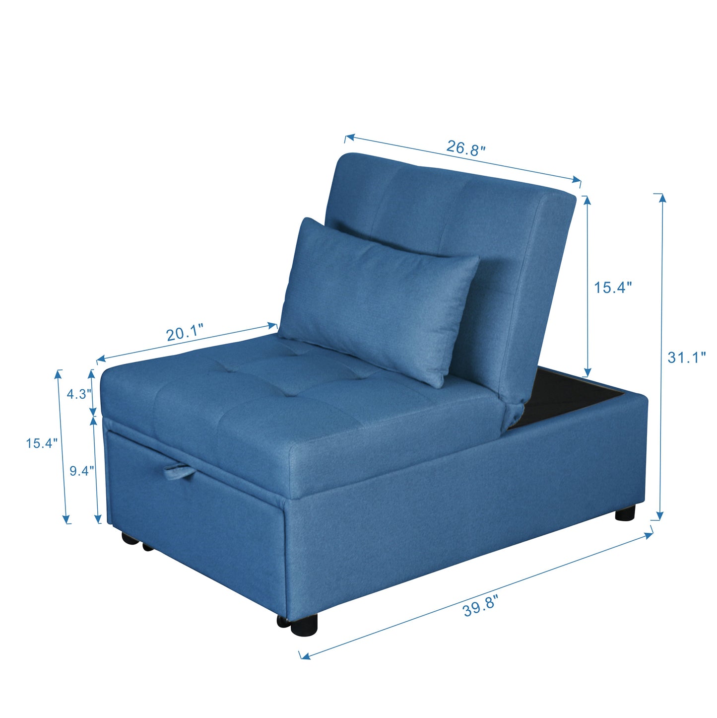 Folding Ottoman Sofa Bed (Blue)