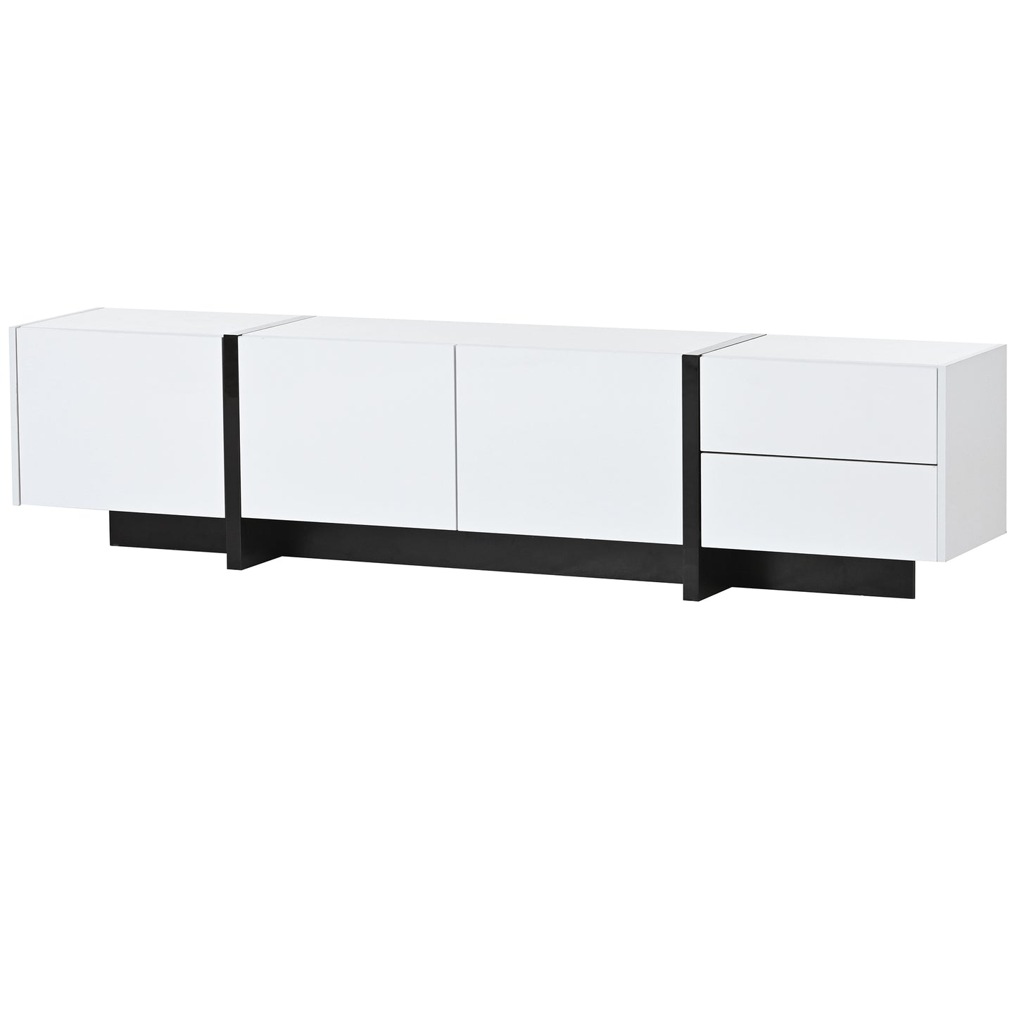 ON-TREND White & Black Contemporary Rectangle Design TV Stand, Unique Style TV Console Table for TVs Up to 80'', Modern TV Cabinet with High Gloss UV Surface for Living Room.