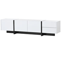 ON-TREND White & Black Contemporary Rectangle Design TV Stand, Unique Style TV Console Table for TVs Up to 80'', Modern TV Cabinet with High Gloss UV Surface for Living Room.