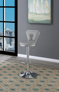 Adjustable Bar stool Gas lift Chair Gray Faux Leather Chrome Base metal frame Modern Stylish Set of 2 Chairs