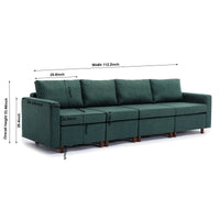 4 Seat Module Sectional Sofa Couch With 1 Ottoman for living room,Seat Cushion and Back Cushion Non-Removable and Non-Washable,Green