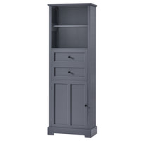 Bathroom Storage Cabinet, Tall Storage Cabinet with Two Drawers, Open Storage, Adjustable Shelf, Grey