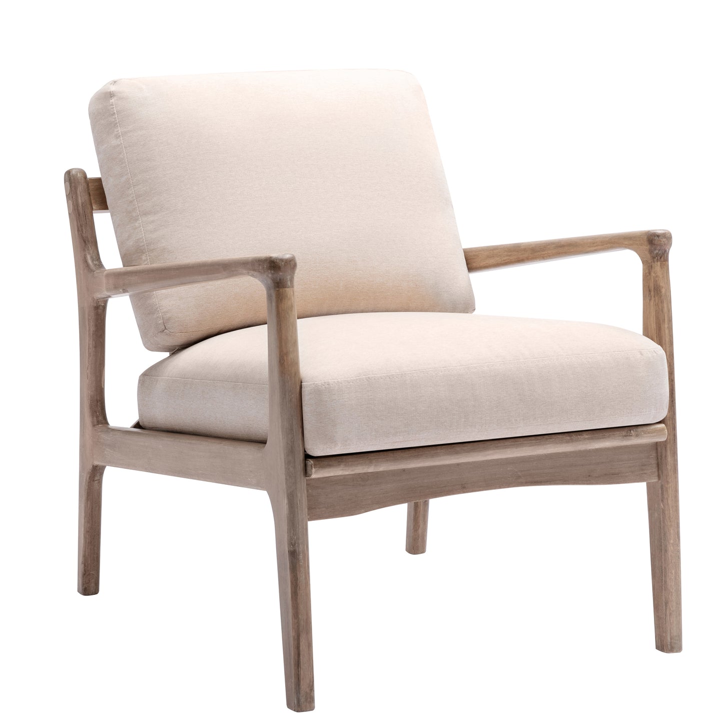 Wood Frame Armchair, Easy Assembly Mid Century Modern Farmhouse Accent Chair Lounge Chair for Living Room, Bedroom, Home Office,Tan Linen, Set of Two