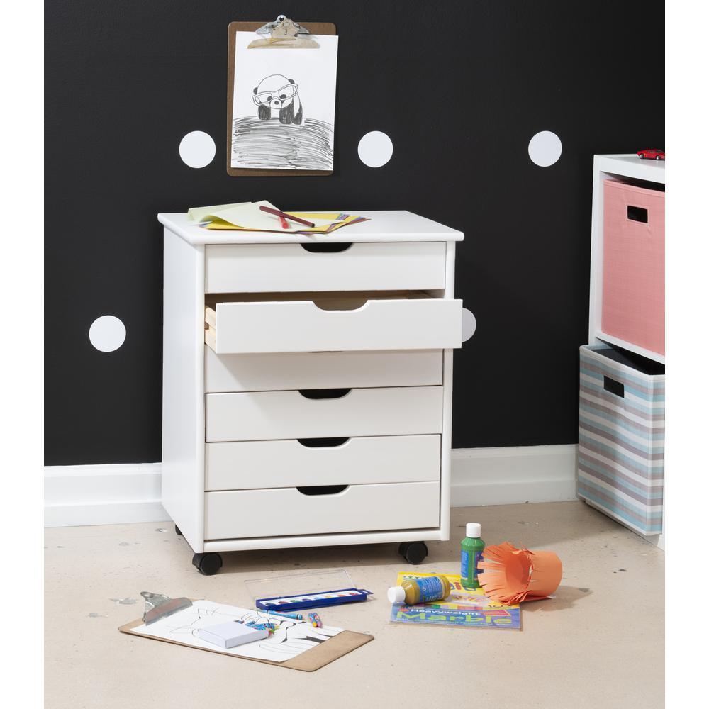 Six Drawer Wide Roll Storage Cart, White Finish, Office and Home Furniture