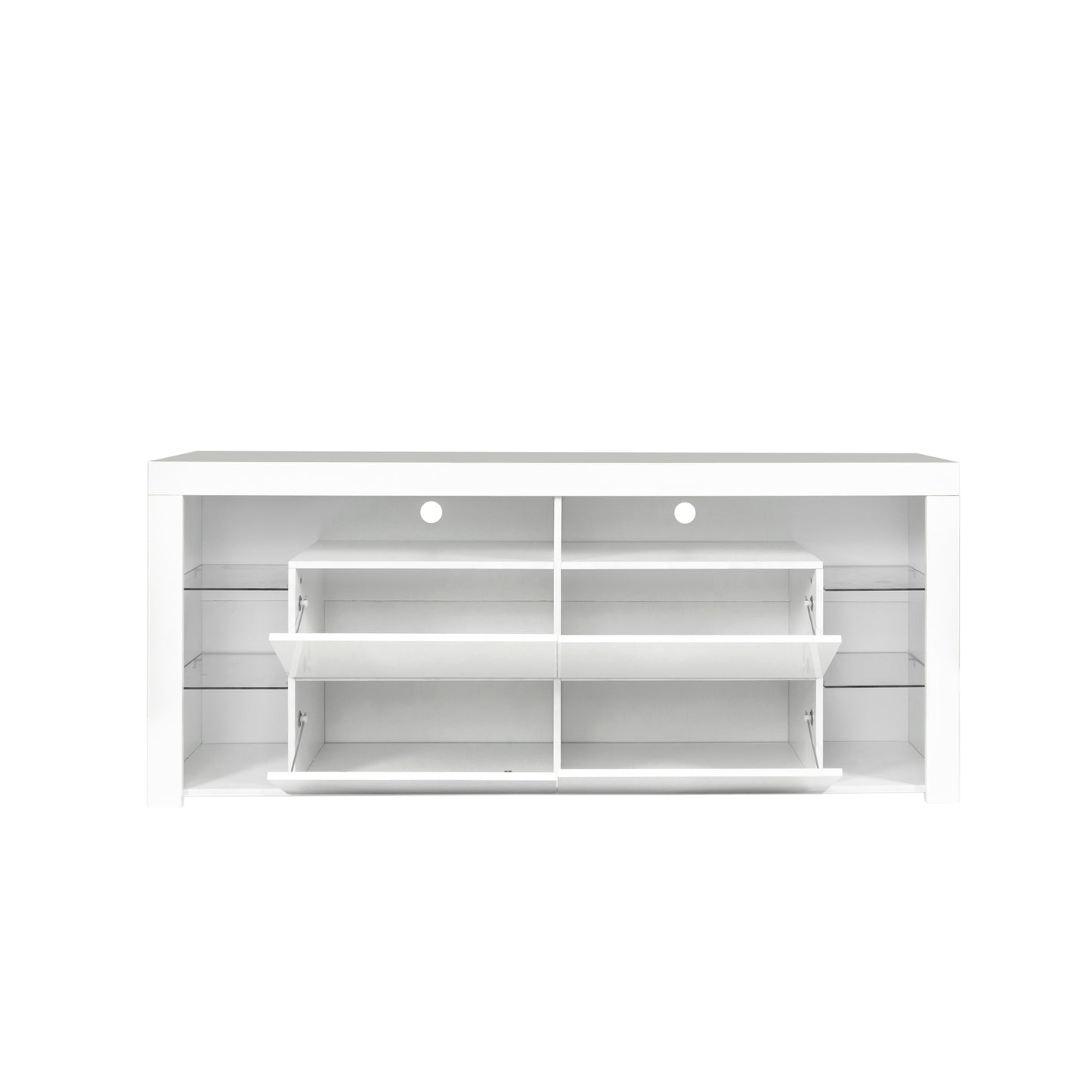 White Modern contracted LED TV Cabinet with Storage Drawers，4 Storage Cabinet with Open Shelves for Living Room Bedroom