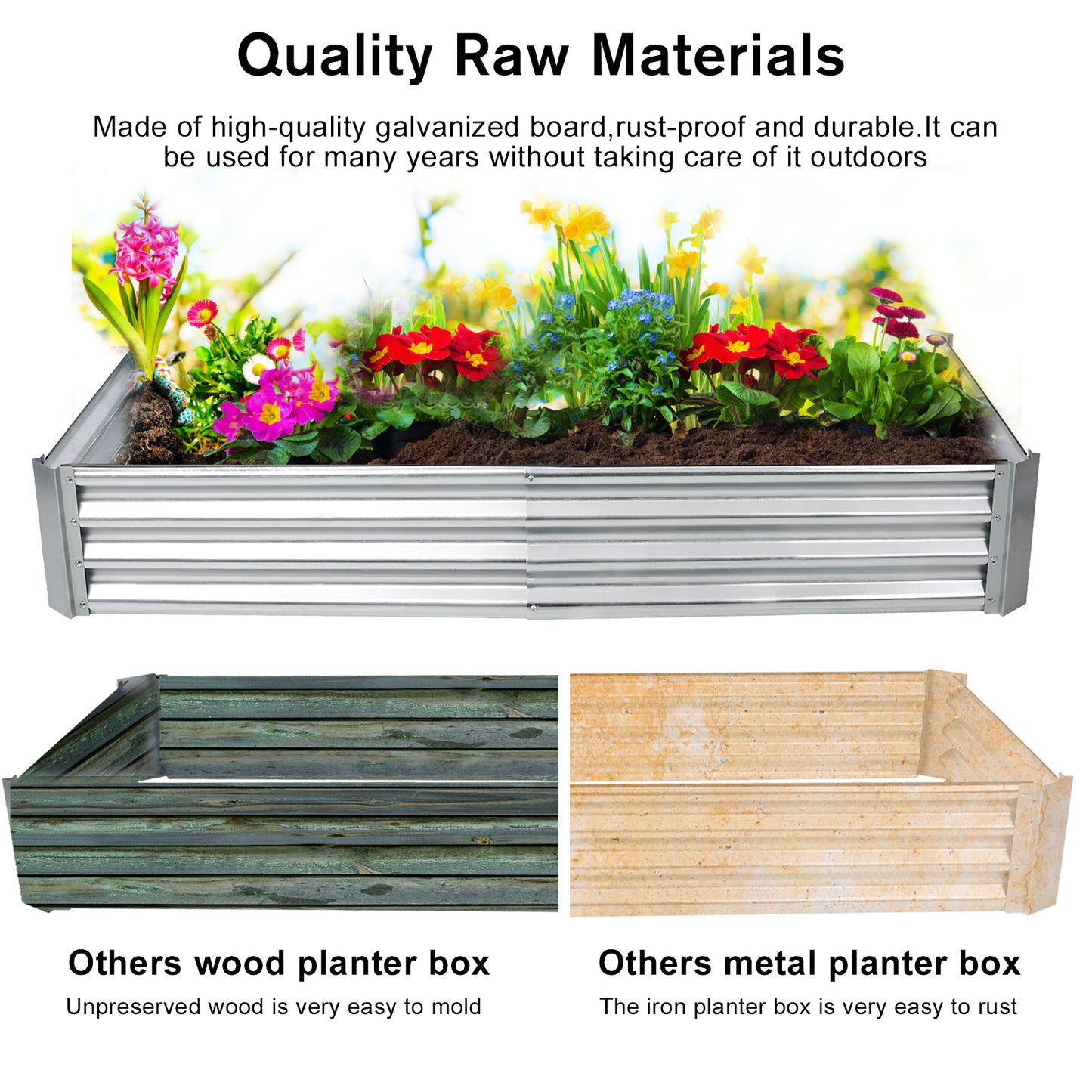 Galvanized Planter Bed,Galvanized Raised Garden Bed Kit, Galvanized Planter Raised Garden Boxes Outdoor, Square Large Metal Raised Garden Beds for Vegetables,4*3*1 ft