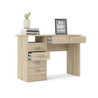 Modern Desk with 5 Storage Drawers for Living Room or Home Office, Oak Structure