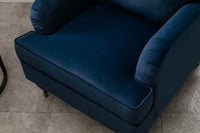 Velvet Accent Chair, Sofa Armchair with Casters, Mid-Century Modern Velvet Upholstered Comfort Oversized Armchair with Wooden Legs, Reading Chair，Living Room Chair, Dark  Blue