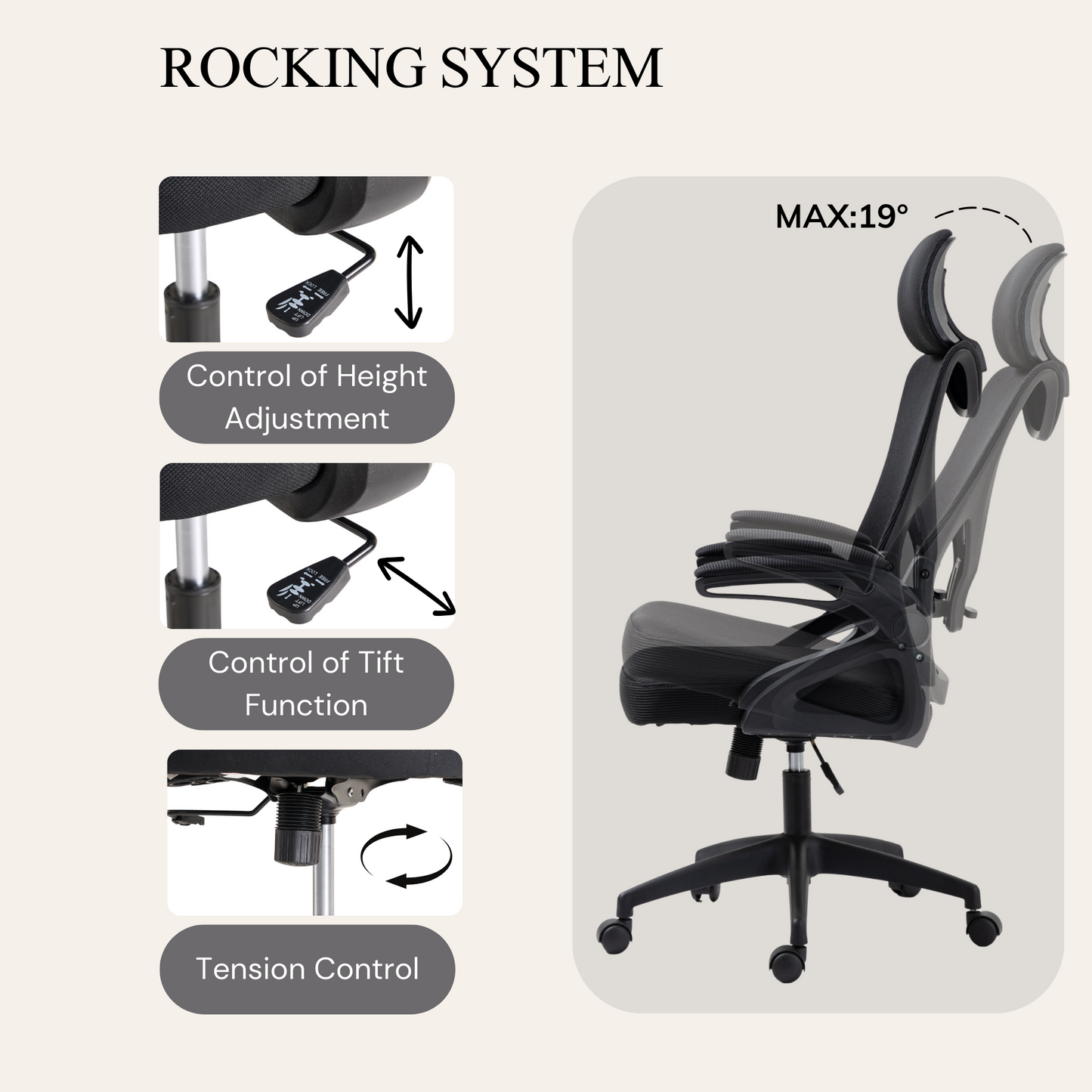 Ergonomic Office Desk Chair with wheels High Back Computer Task Chair Home Mesh Swivel Desk Chair with Adjustable Back Height & Flip up Arms & Lumbar Support & Headrest for Home/Study/Working(Black)