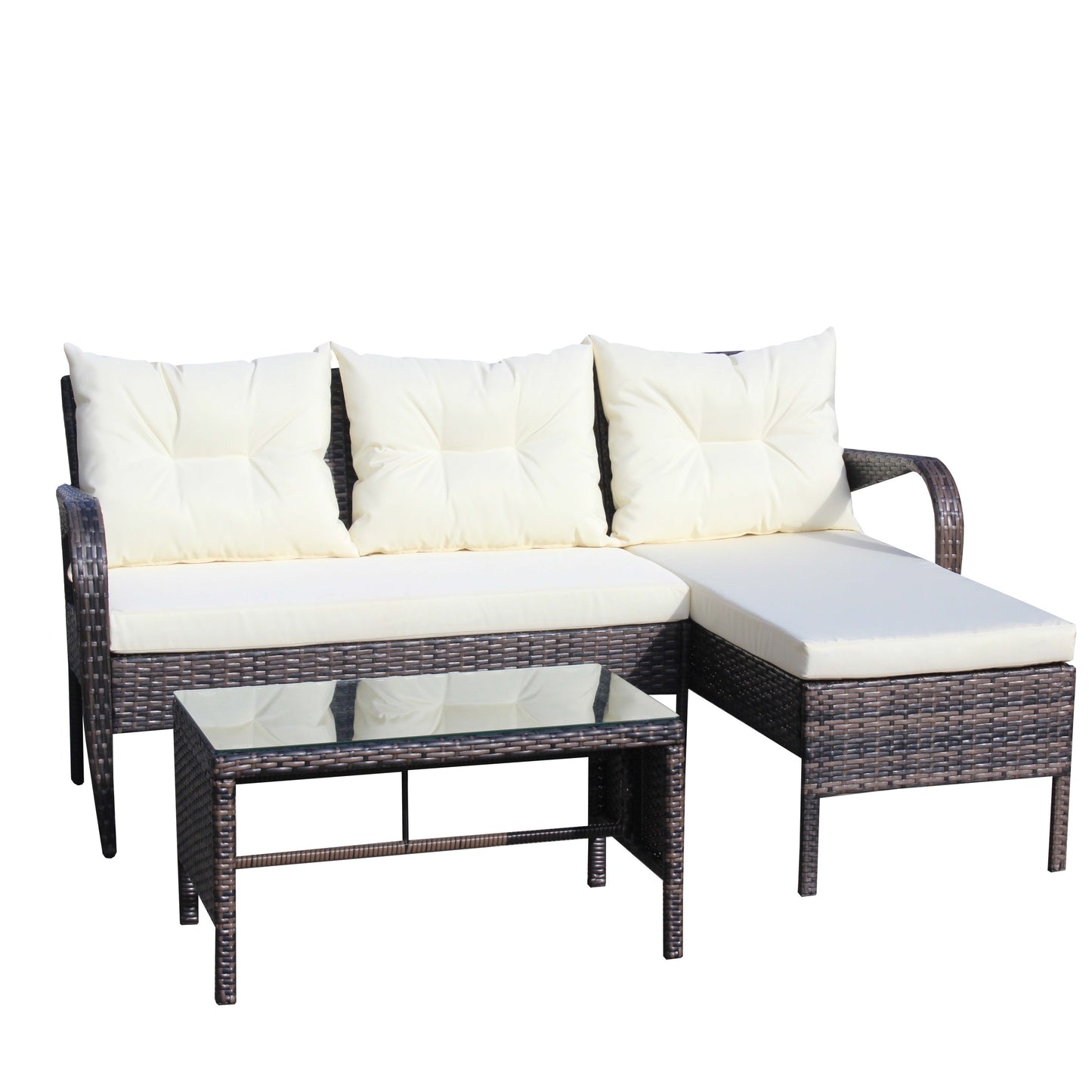 Outdoor patio Furniture sets 3 piece Conversation set wicker Ratten Sectional Sofa With Seat Cushions(Beige Cushion)