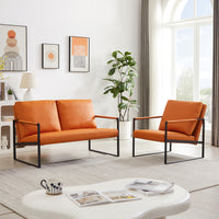 Lounge, living room, office or the reception area PVC leather accent arm chair with Extra thick padded backrest and seat cushion sofa chairs,Non-slip adsorption feet,sturdy metal frame,orange