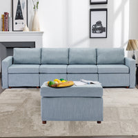 4 Seat Module Sectional Sofa Couch With 1 Ottoman,Seat Cushion and Back Cushion Removable and Washable,Light Blue