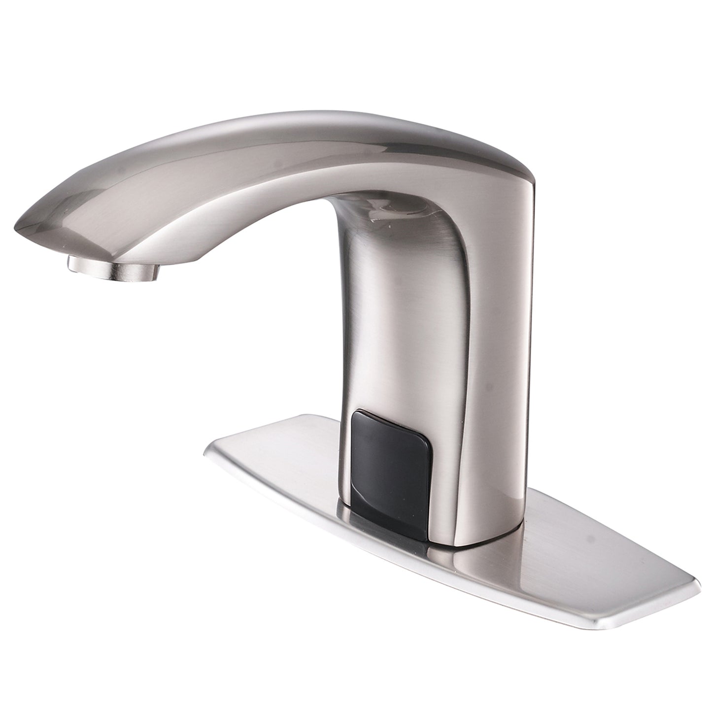 Automatic Sensor Touchless Bathroom Sink Faucet With Deck Plate & Pop Up Drain In Brushed Nickel