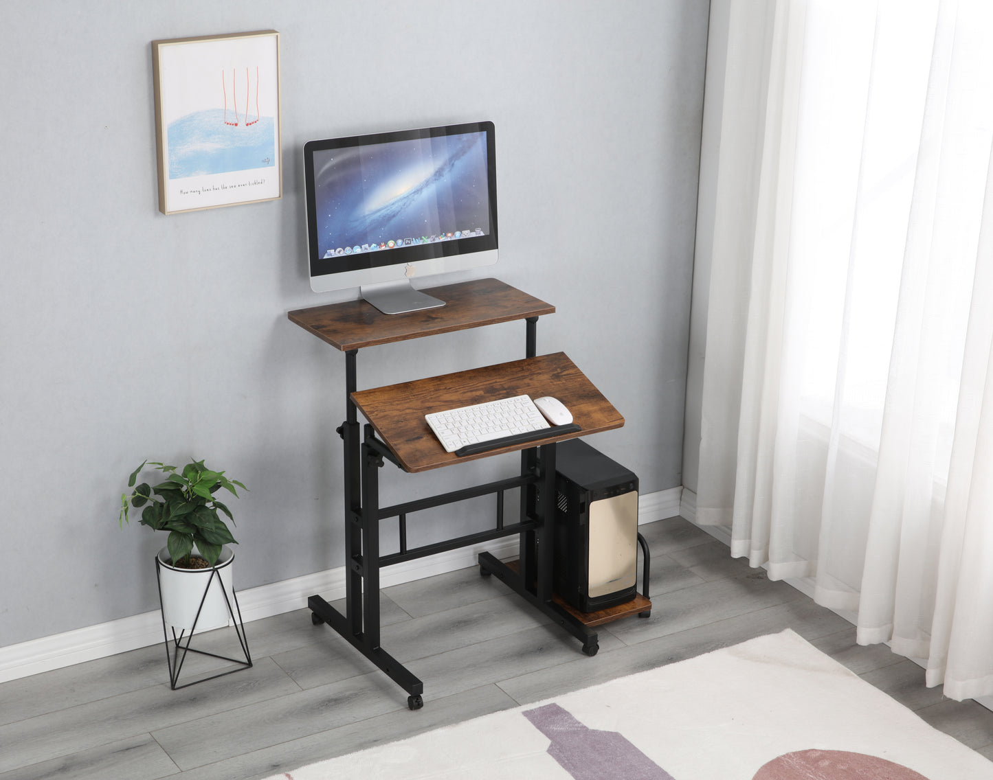 Multipurpose Home Office Computer Desk, Sit and Stand Desk, Workstation Desk（Rustic Brown）