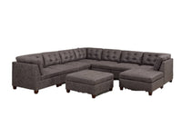 Living Room Furniture Dark Brown Modular Sectional 9pc Set Breathable Leatherette Tufted Couch 3x Corner Wedge 4x Armless Chairs and 2x Ottoman