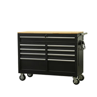 Premium 46-Inch Rolling Tool Chest with Wooden Top and 9 Drawers - 1500 lbs Load Capacity, Casters, Handle, Power Strip, Locking System - Perfect Mobile Storage Cabinet for Your Tools and Equipment.