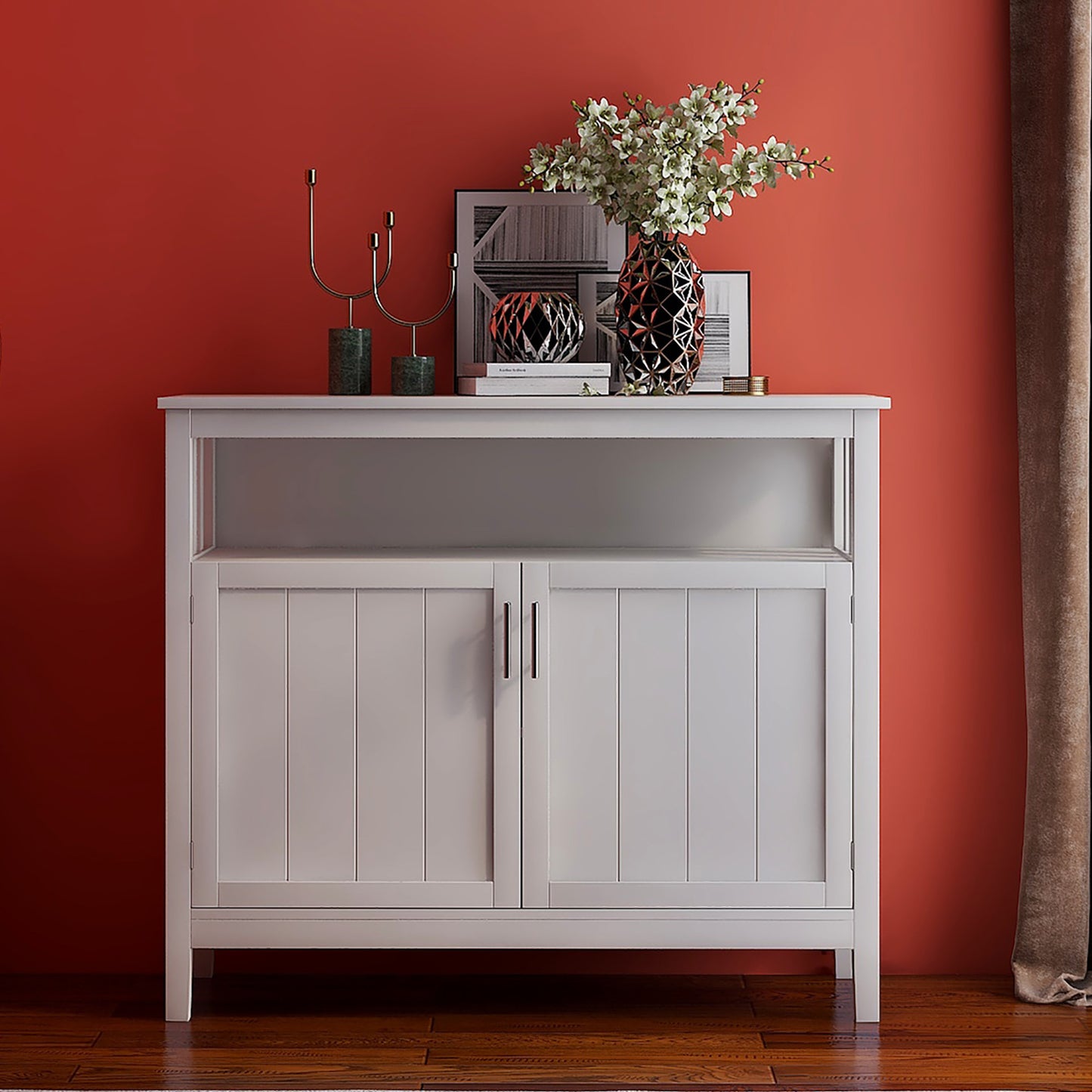 Kitchen storage sideboard and buffet server cabinet-White