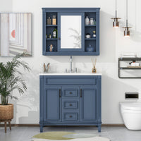 36'' Bathroom Vanity with Top Sink, Royal Blue Mirror Cabinet, Modern Bathroom Storage Cabinet with 2 Soft Closing Doors and 2 Drawers, Single Sink Bathroom Vanity