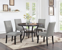 Dining Room Furniture Natural Wooden Round Dining Table 1pc Dining Table Only Nailheads and Storage Shelve